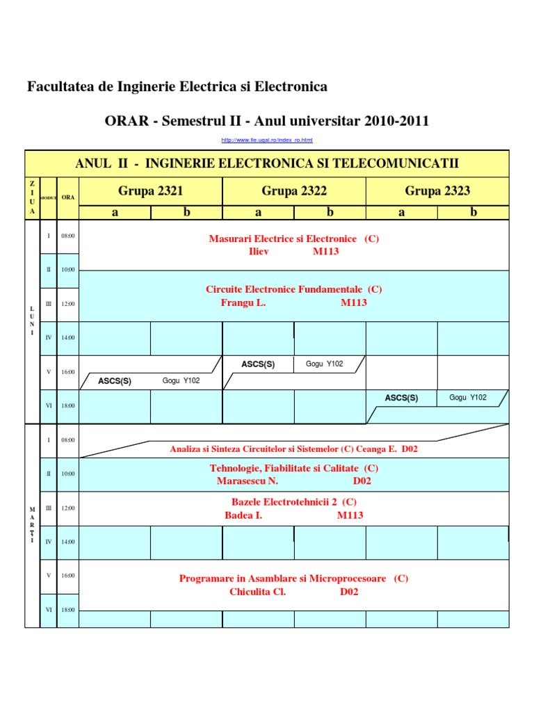 Engineering Course Schedule 2010-2011 | PDF | Electronic Music ...