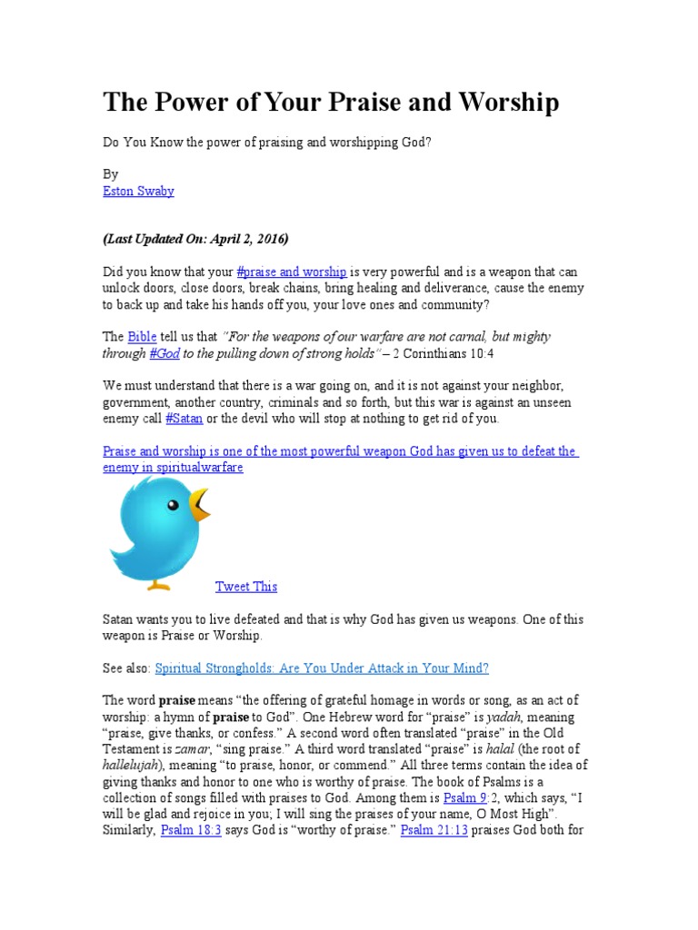 The Power of Your Praise and Worship | PDF | Worship | Books Of Samuel