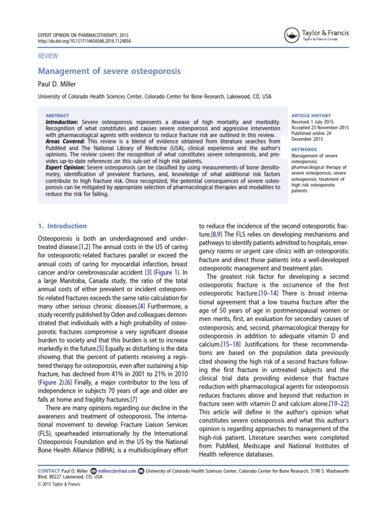 Management of Severe Osteoporosis | PDF | Osteoporosis | Bone
