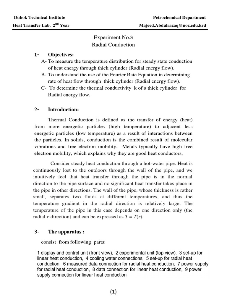 Objectives Experiment No.3 Radial Conduction Download Free PDF