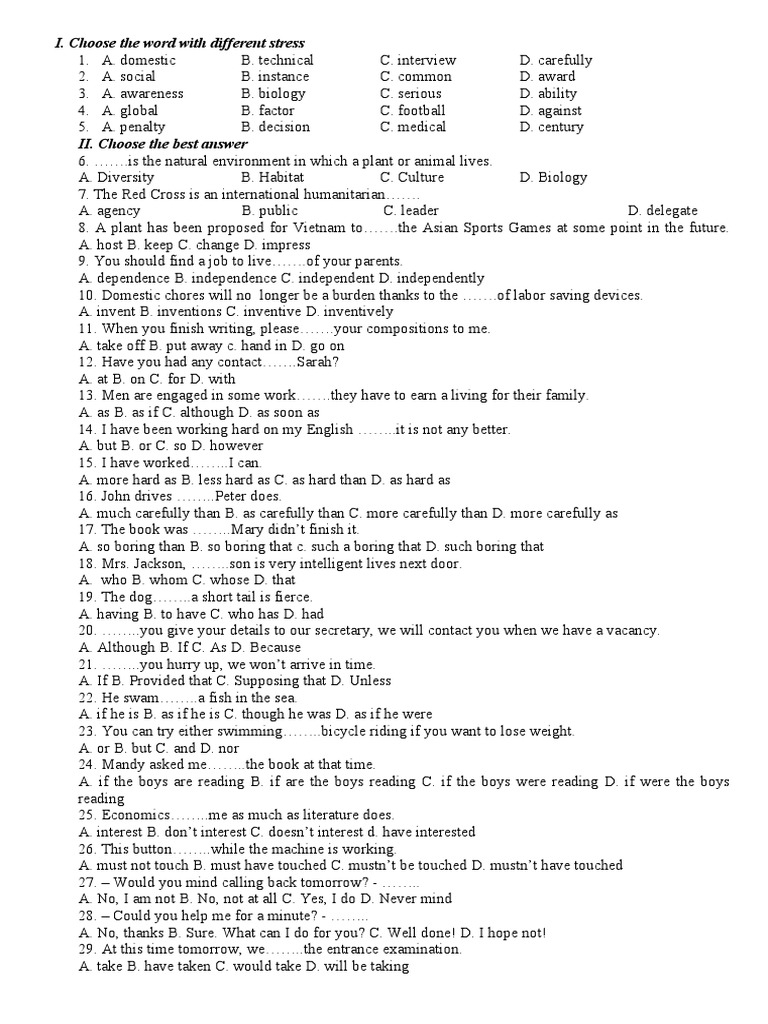 Vocabulary and Grammar Practice Test | PDF | Sports & Recreation ...