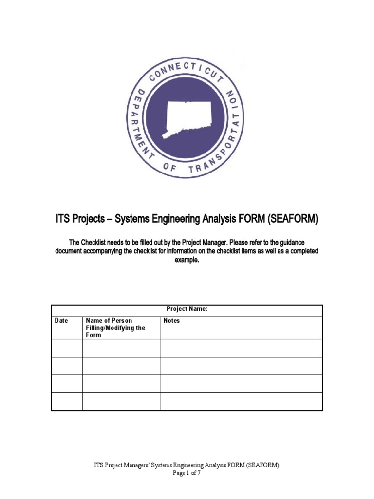 ITS Projects - Systems Engineering Analysis FORM (SEAFORM) | PDF ...