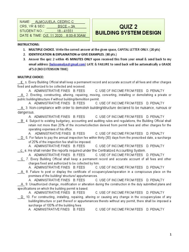 Almojuelabuilding System Design Quizzes 2 PDF Stairs Fire Safety