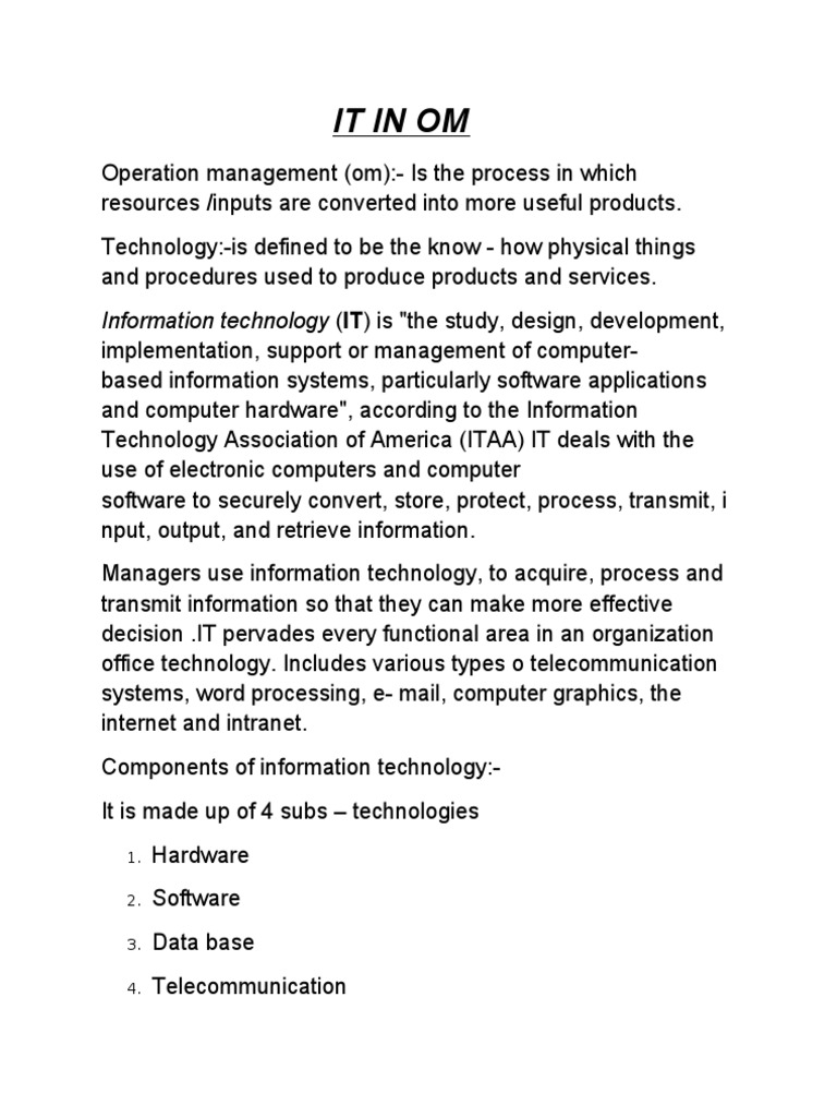 Role of IT in Operations Management | PDF