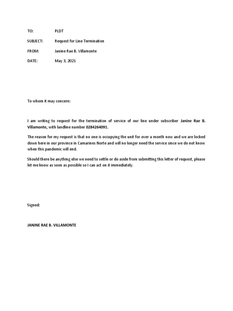 PLDT Termination Letter | PDF