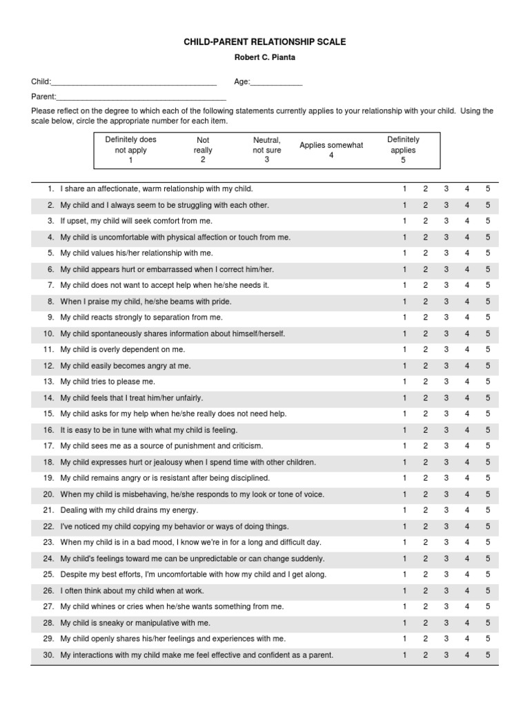 Child-Parent Relationship Scale: Robert C. Pianta | PDF | Cognition ...