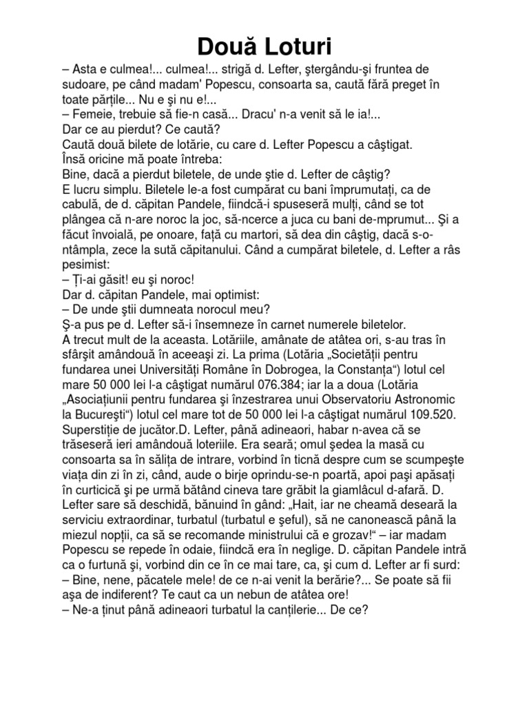 Rezumat 2 Loturi Doua Loturi | PDF