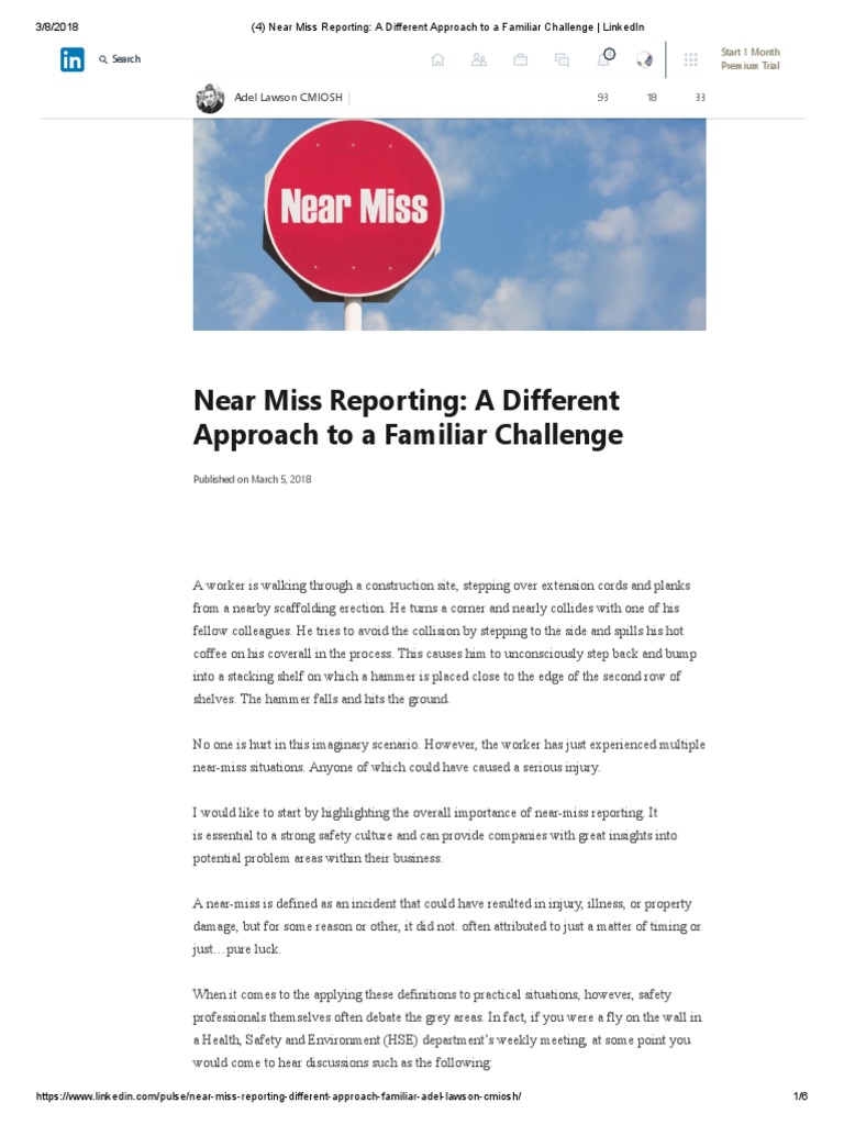 Near Miss Reporting Strategies for Safety | PDF | Expert | Occupational ...