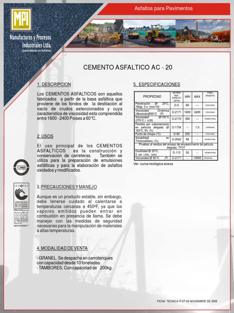 Cemento Asf Ac 20 | PDF | Materiales | Química