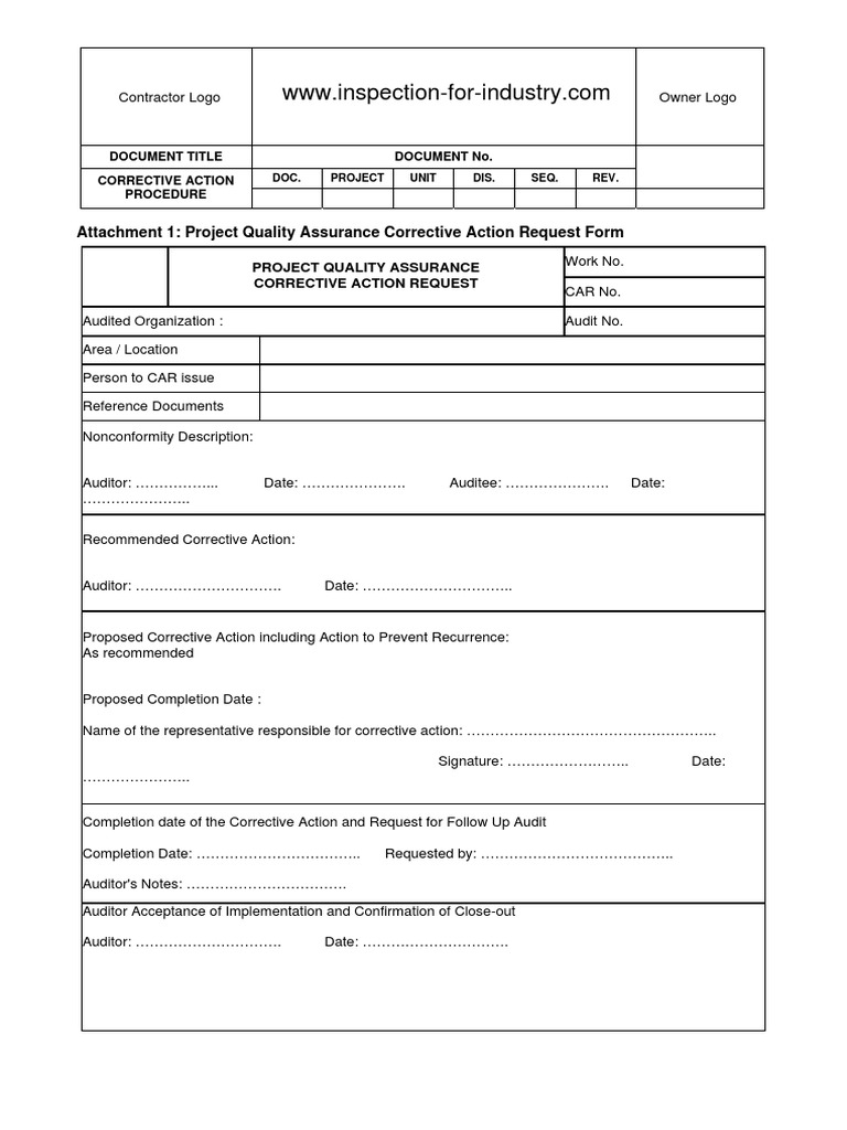 Corrective Action Request Procedure | PDF | Technology & Engineering