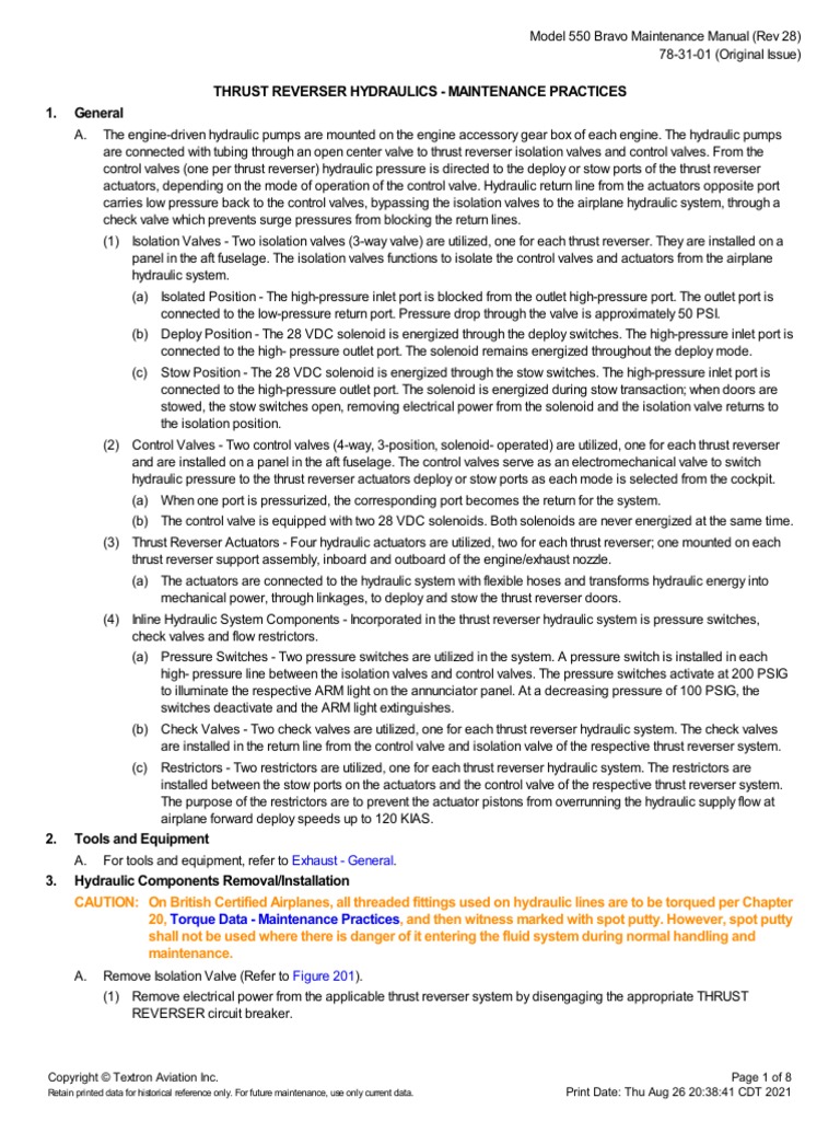 Thrust Reverser Hydraulics - Maintenance Practices 1. General | PDF ...