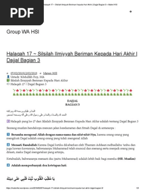 Halaqah 17 Silsilah Ilmiyyah Beriman Kepada Hari Akhir Dajjal Bagian 3 Materi Hsi Pdf