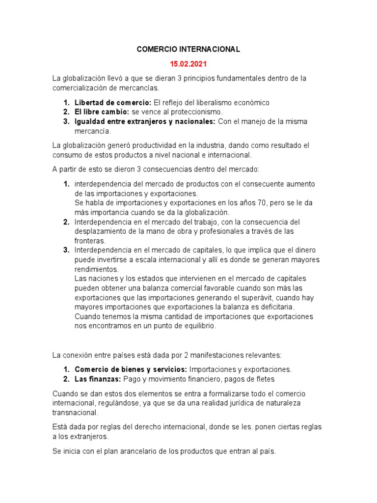 Principios y Consecuencias del Comercio Internacional | PDF | Estándar ...