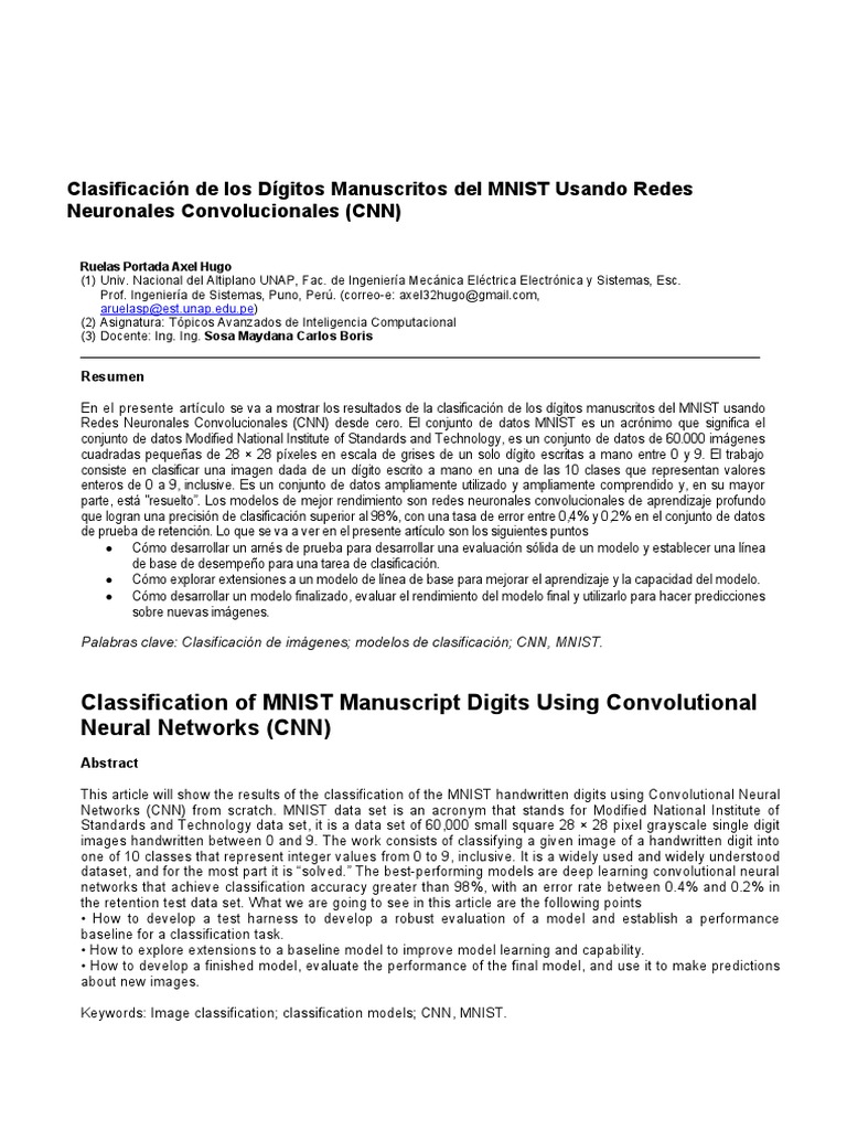 Clasificación de Dígitos MNIST con CNN | PDF | Neurona | Cognición