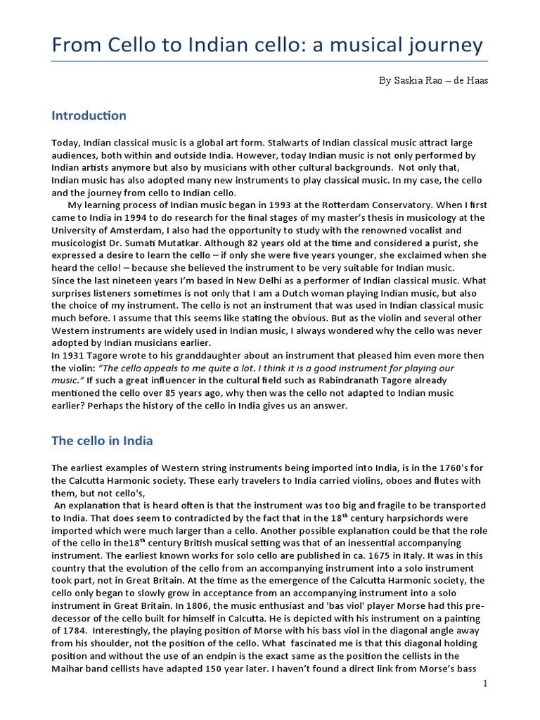 From Cello To Indian Cello PDF Cello Musical Instruments