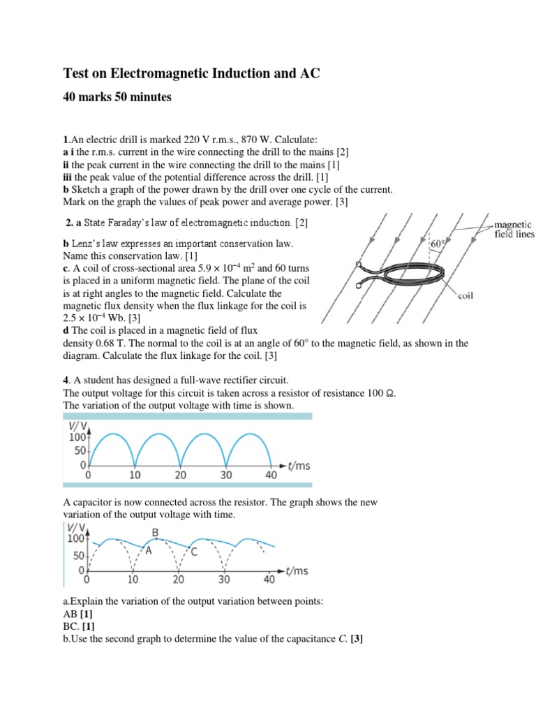 Electromagnetic Induction & AC Test | PDF | Inductor | Electromagnetic ...