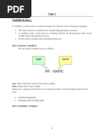 Variables in Java: - : Unit 2