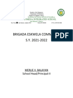 Brigada Eskwela Committee S.Y. 2021-2022: Merlie V. Balayan School Head/Principal-II