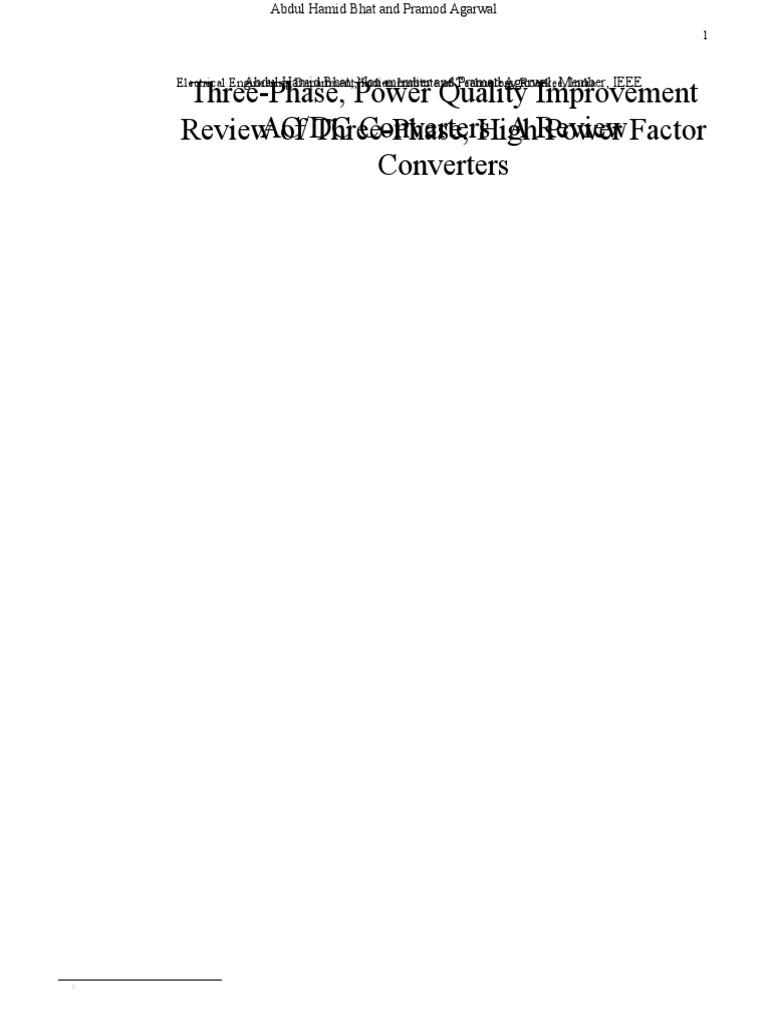 Three-Phase, Power Quality Improvement ACDC Converters A Review | PDF ...