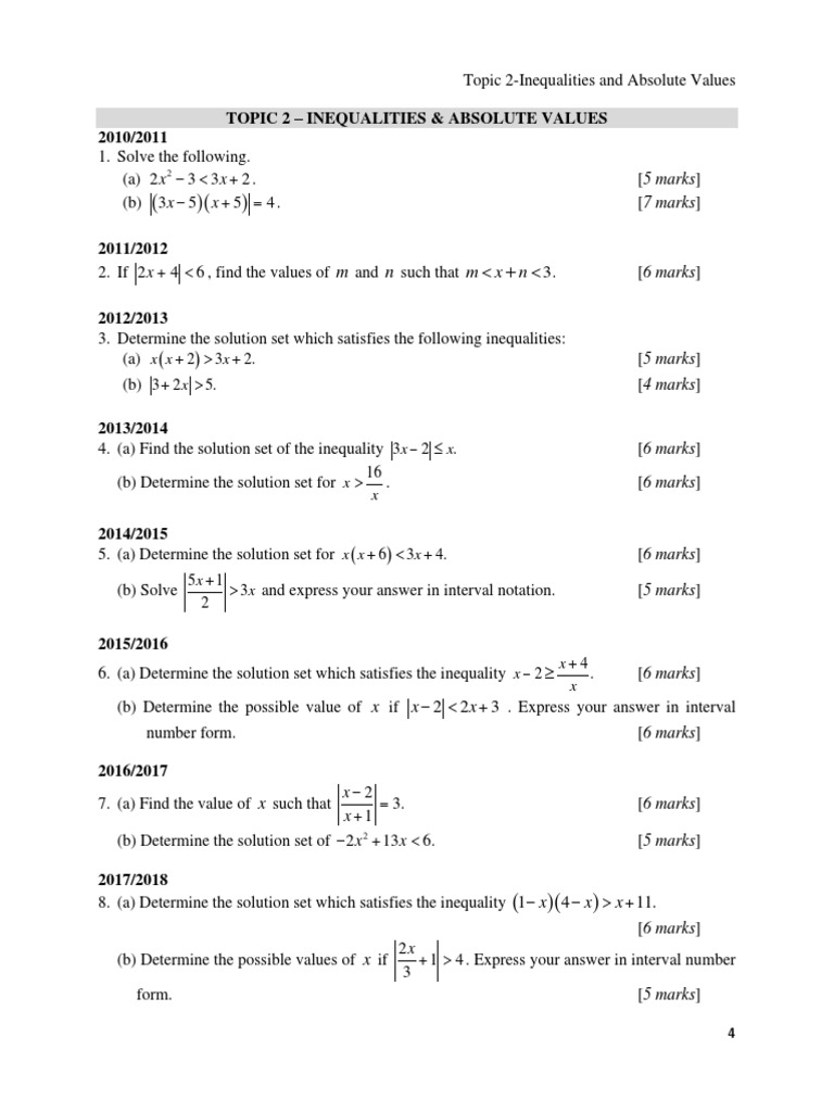 2021 - 2022 Topic 2 Inequalities & Absolute Value | PDF | Inequality ...