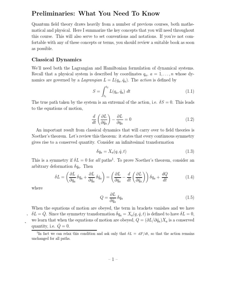 David Tong QFT Preliminaries PDF Hamiltonian Mechanics Quantum