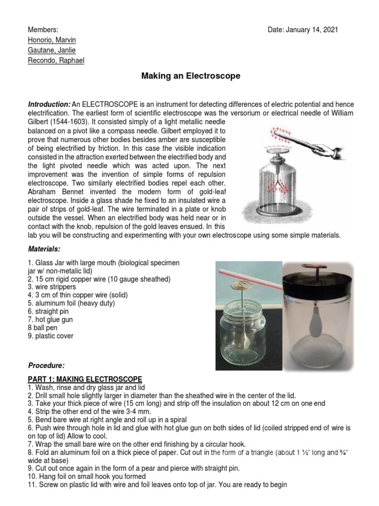 Constructing and Experimenting with an Electroscope | PDF | Electric ...