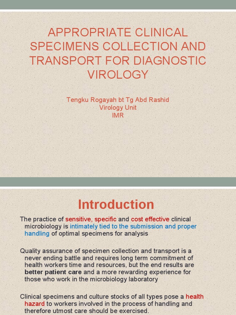 Appropriate Clinical Specimen Collection and Transport For Virology