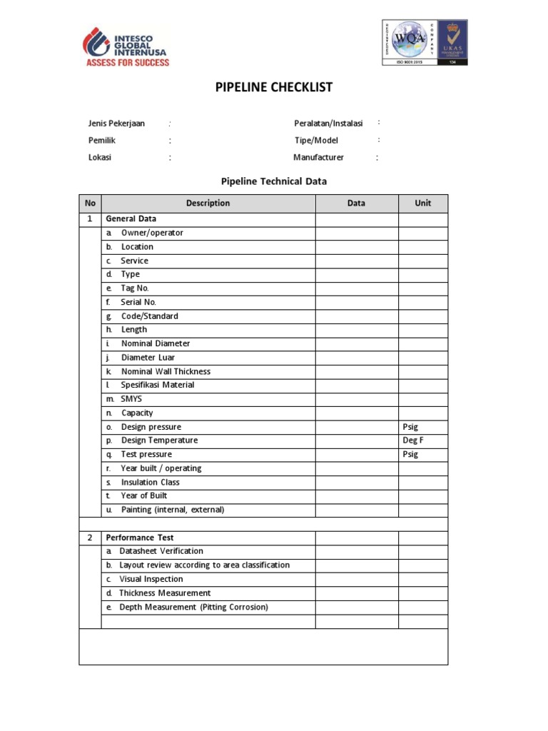 Pipeline Checklist General PDF