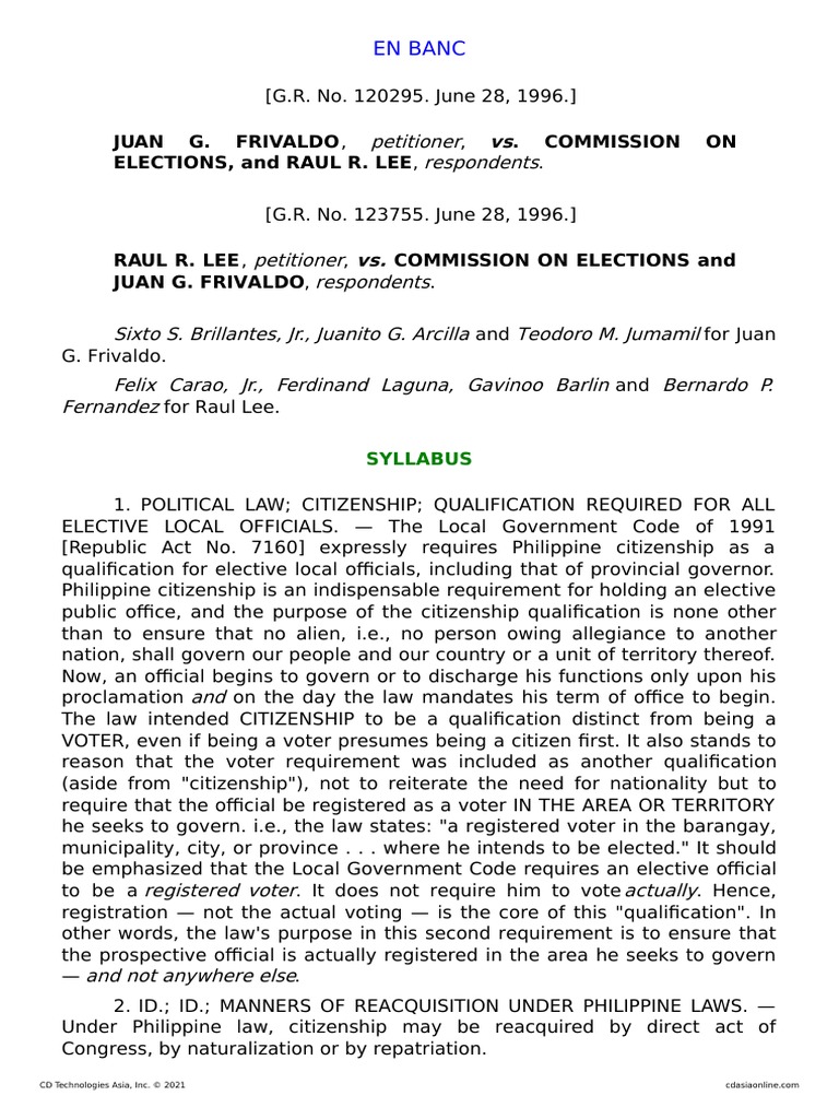 Frivaldo vs comelec g r no 120295 june 28 1996 pdf