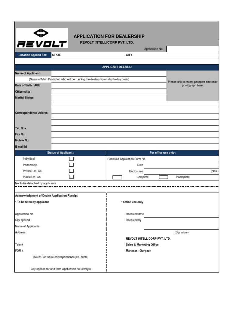 Revolt Dealership Application Form 17 Dec 2020 | PDF | Revenue | Taxes