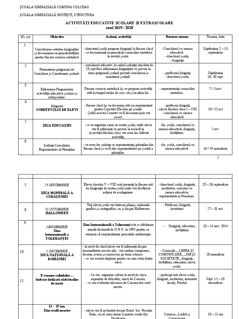 Calendar Activ Educative PDF