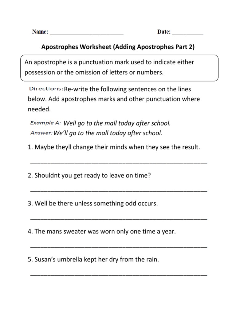 Apostrophes and Punctuation Practice | PDF | General Fiction