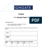 Highgate School 11 Plus English Sample Paper A
