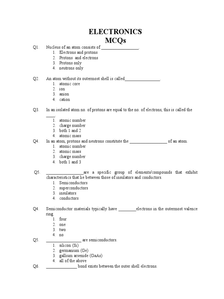 ELECTRONICS (MCQS) PDF Bipolar Junction Transistor PN Junction