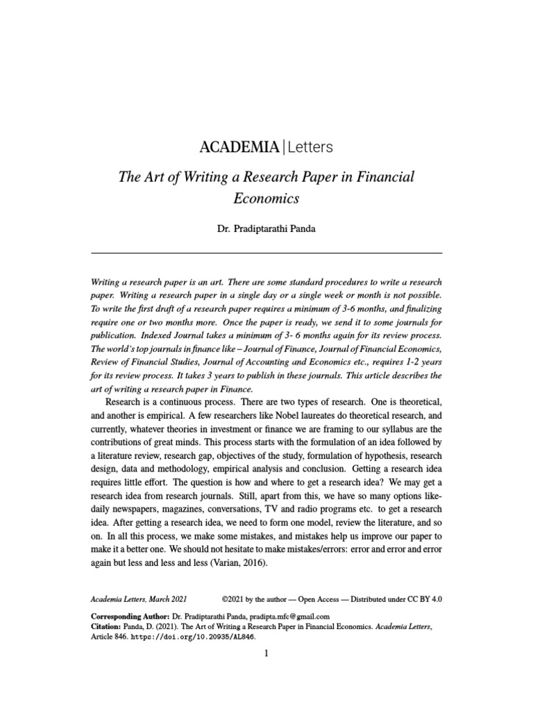 The Art Of Writing A Research Paper In F Pdf Academic Publishing