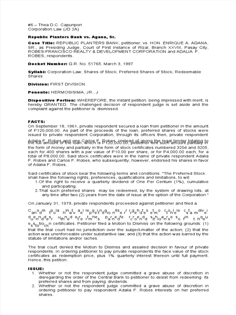 PDF 6 Case Republic Planters Bank Vs Agana Corporation Law PDF