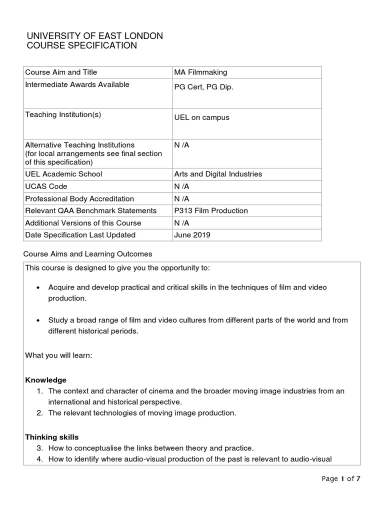MA Filmmaking Course Overview | PDF | Academic Degree | Lecture