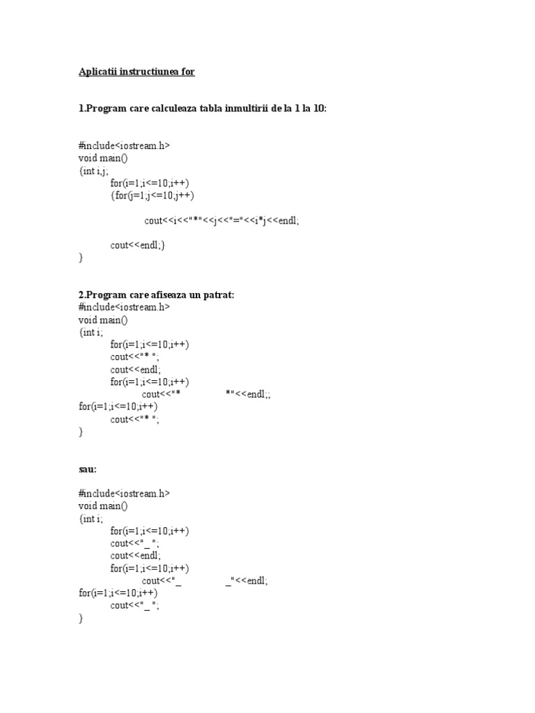 Aplicatii Instructiunea For | PDF