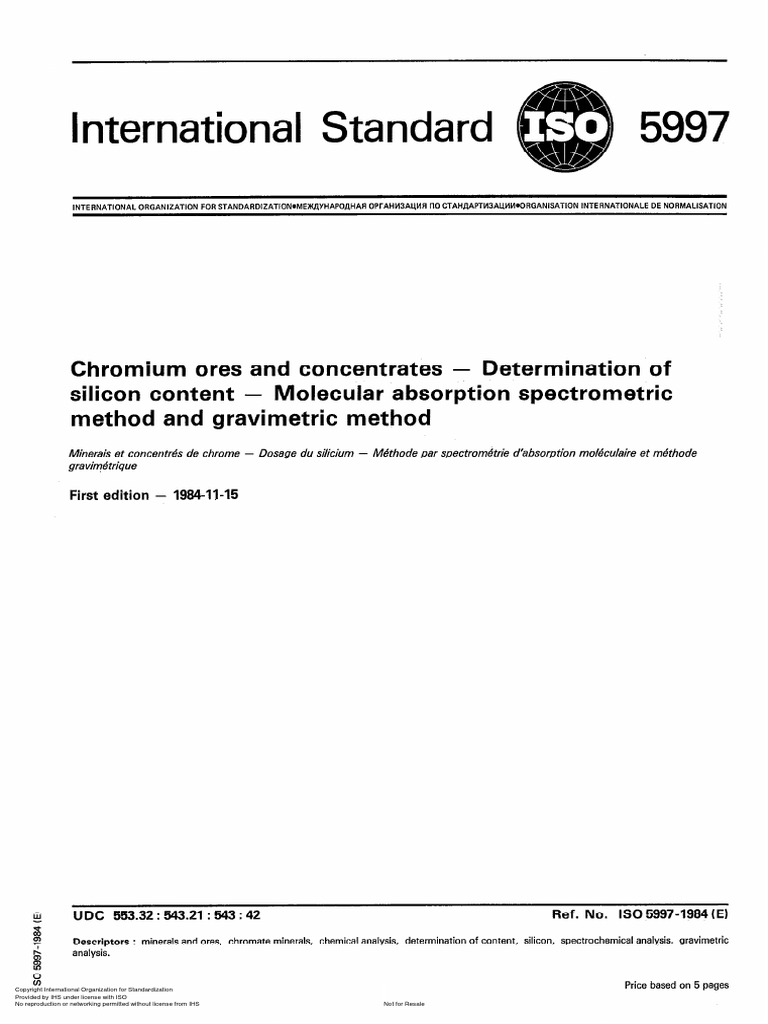 ISO 5997-1984 Chrome Ore Determination of Silica | PDF | Filtration ...