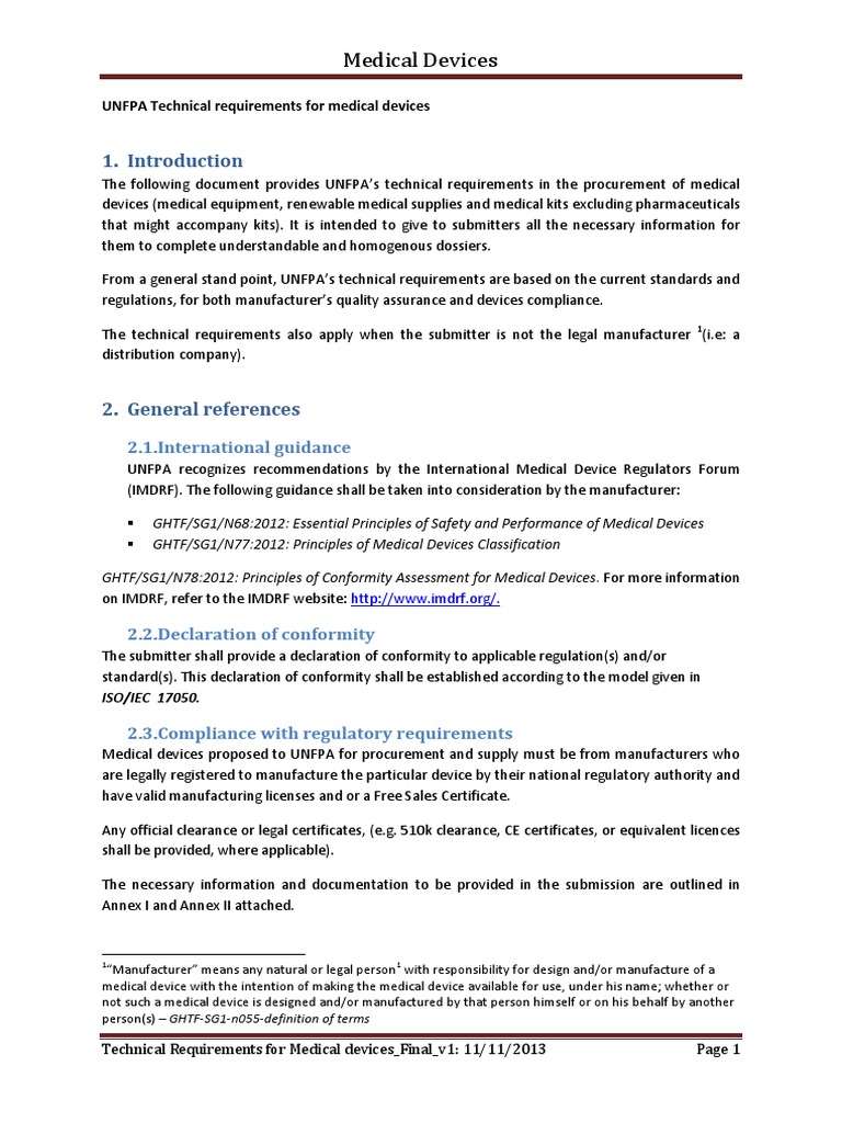 Technical Requirements For Medical Devices | PDF | Medical Device 