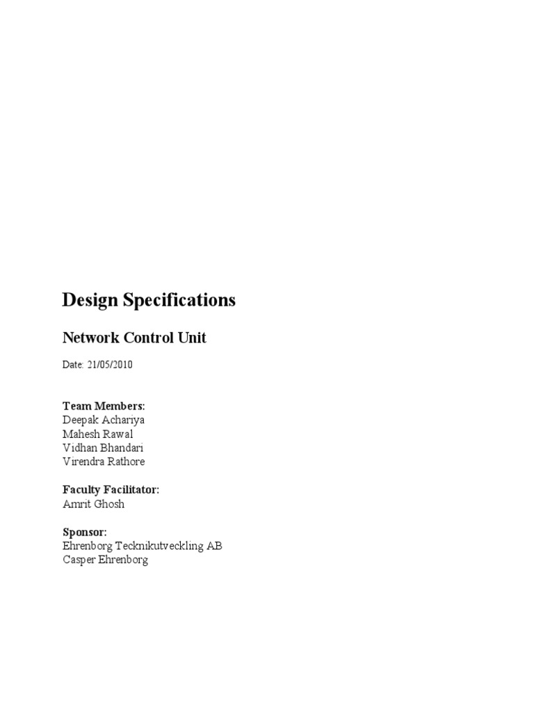 Design Specifications: Network Control Unit | PDF | Automation ...