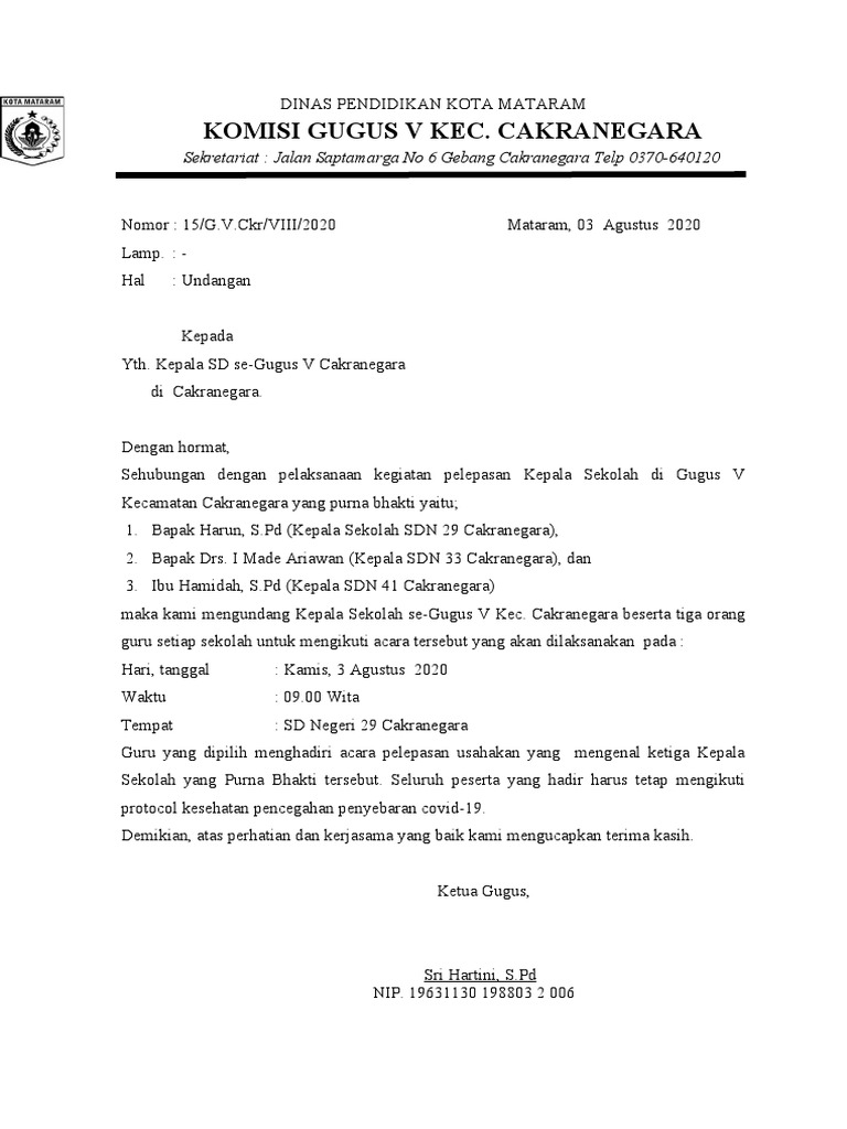 Surat Undangan Pelepasan KS Purna Bhakti | PDF