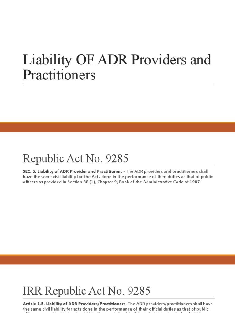 Liability of ADR Providers and Practitioners | PDF | Legal Liability ...