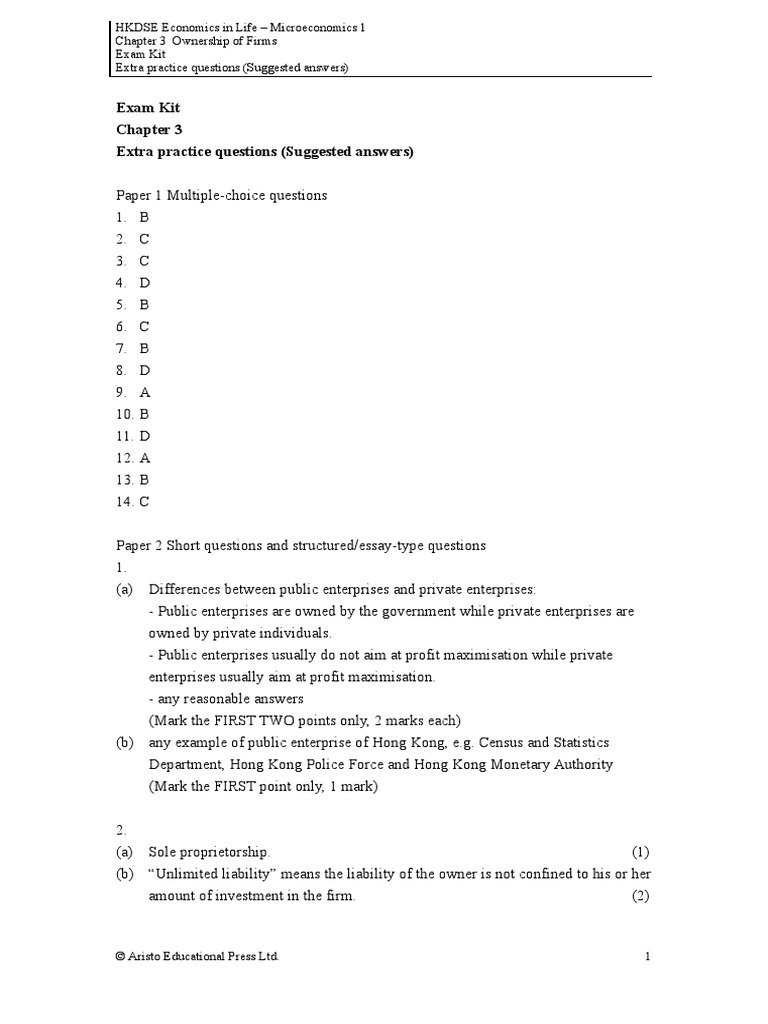 Ownership Structures in Microeconomics Exam | PDF | Partnership ...