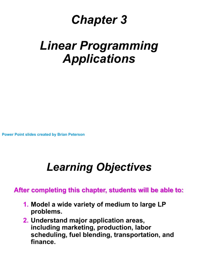 Chapter 3 - Linear Programming Applications 2021 | Download Free PDF ...