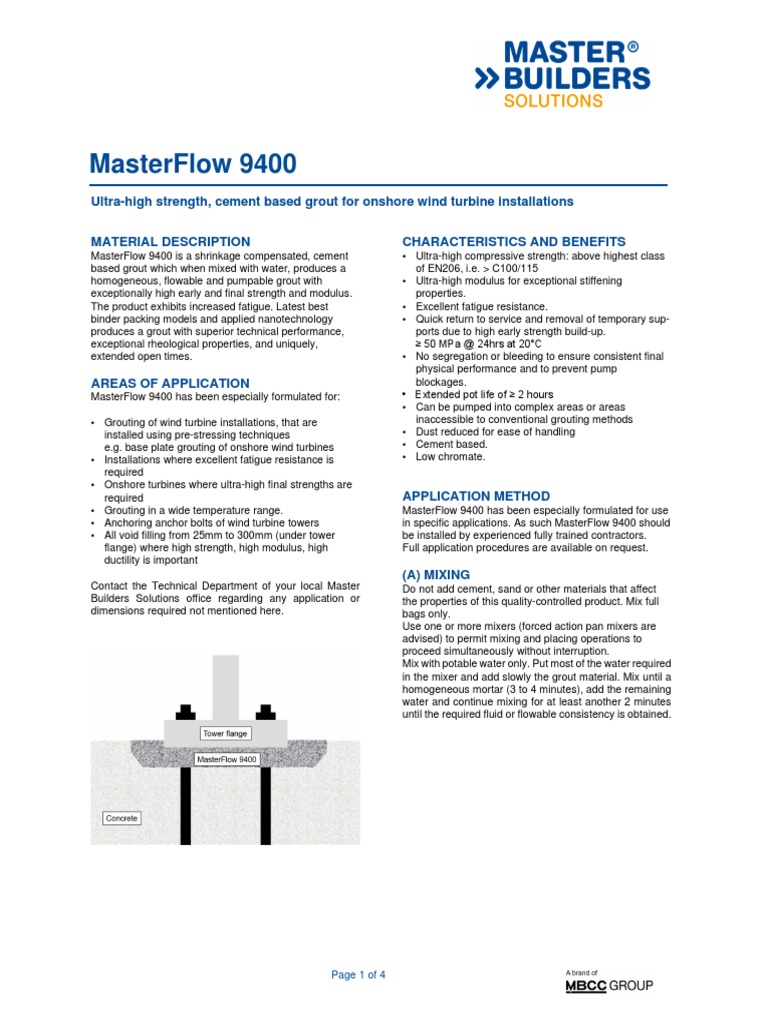 Masterflow 9400: Ultra-High Strength, Cement Based Grout For Onshore ...