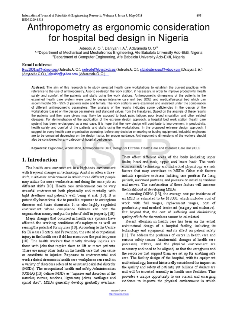 Anthropometry As Ergonomic Consideration For Hospital | PDF | Human ...