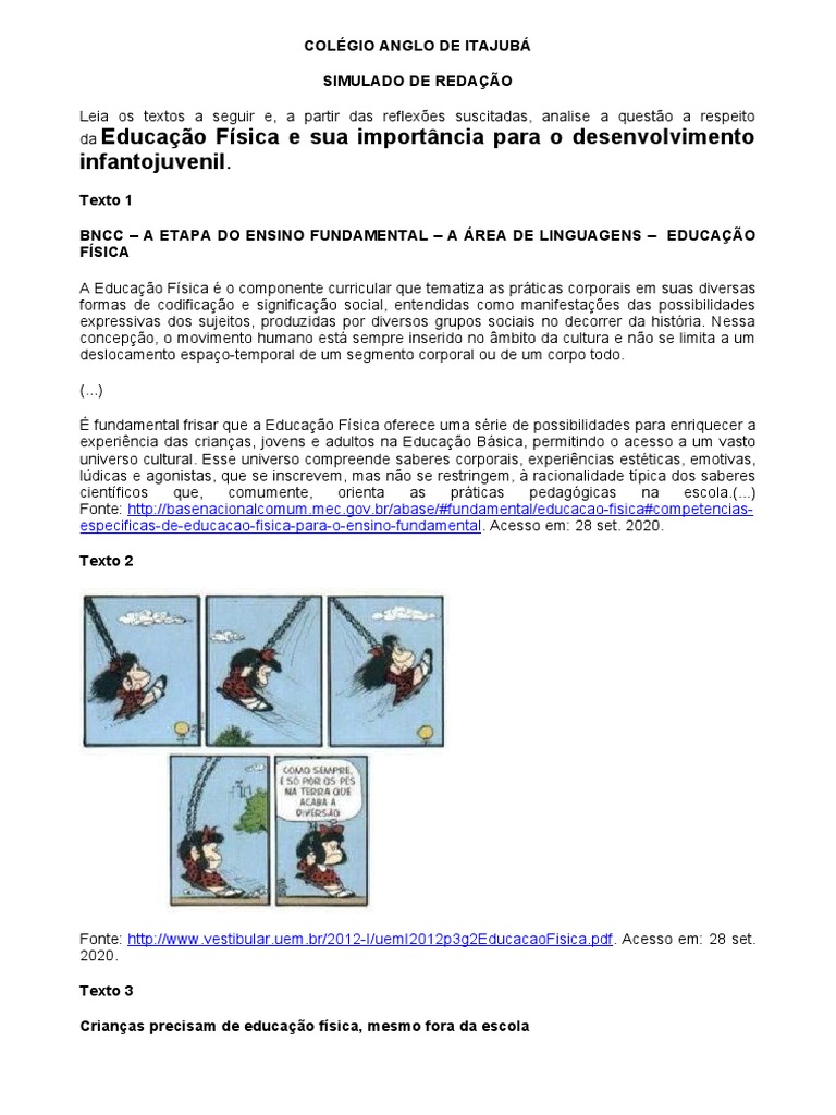 Tema de Redação: Educação Física | PDF | Física | Educação Física