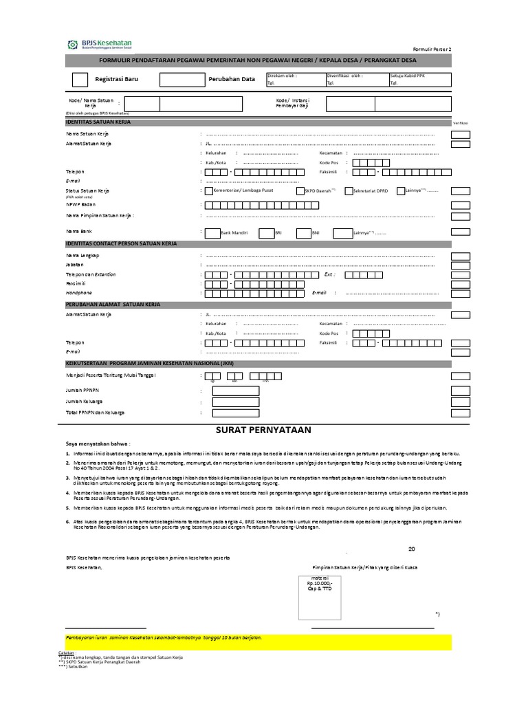 Formulir Pendaftaran BPJS Kesehatan | PDF