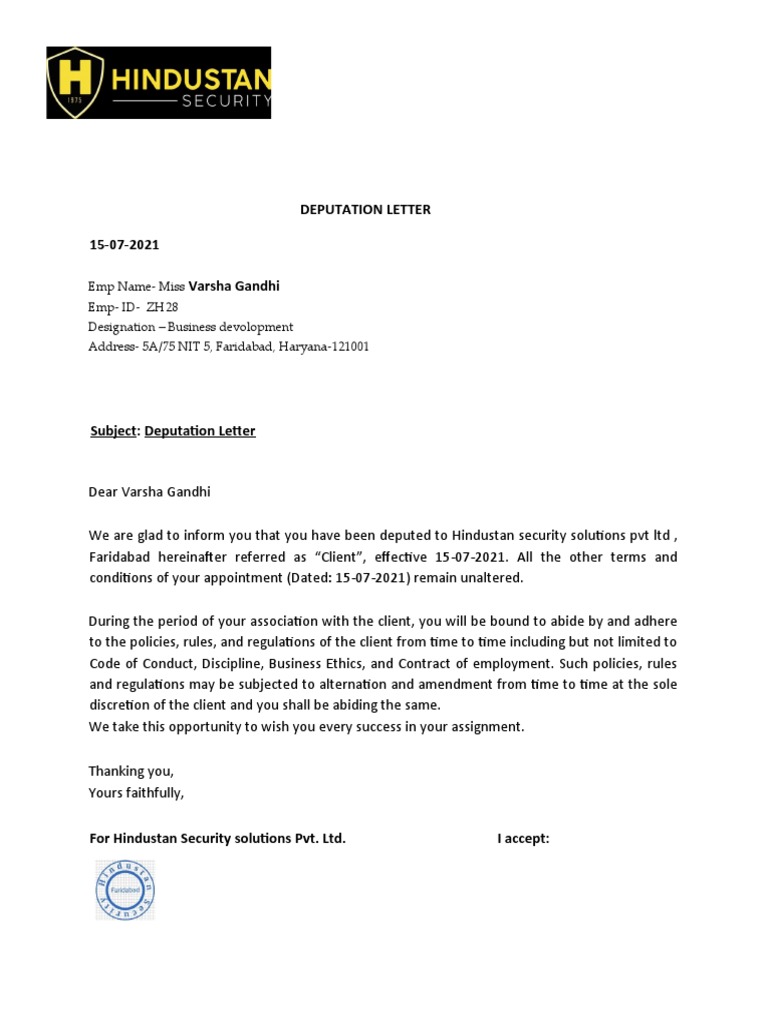 Deputation Letter 15072021 Varsha Gandhi PDF Confidentiality